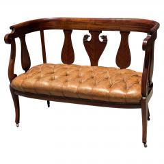 Antique Early 19th C Mahogany Tufted Leather Sofa Settee - 4621272
