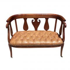 Antique Early 19th C Mahogany Tufted Leather Sofa Settee - 4621274