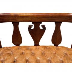 Antique Early 19th C Mahogany Tufted Leather Sofa Settee - 4621276