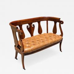 Antique Early 19th C Mahogany Tufted Leather Sofa Settee - 4621827