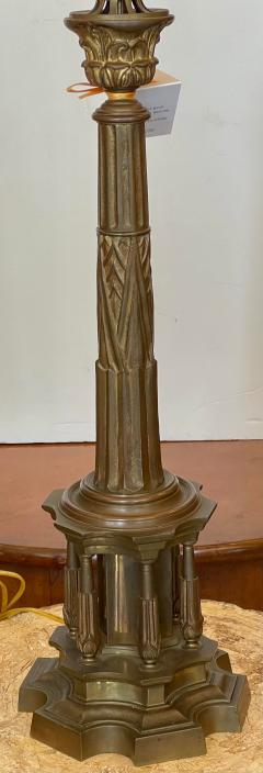 Antique Early 19th C Regency Period Bronze Column Table Lamp - 2039523