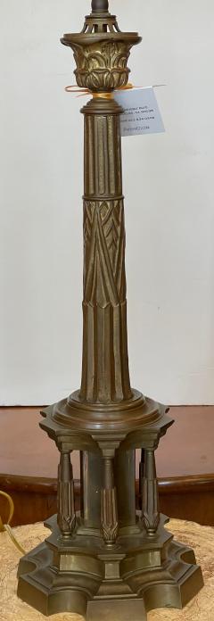 Antique Early 19th C Regency Period Bronze Column Table Lamp - 2039524