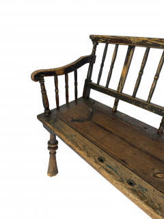 Antique Early American Half Spindle Deacons Bench Mid 19th Century - 4774664