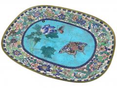 Antique Early Meiji Japanese Cloisonne Enamel White Baby Blue Butterfly Plate - 4155980