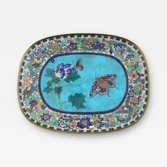 Antique Early Meiji Japanese Cloisonne Enamel White Baby Blue Butterfly Plate - 4159515