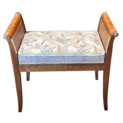 Antique Edwardian Inlaid Vanity Bench W Scalamandre Lampas Seat - 4271739