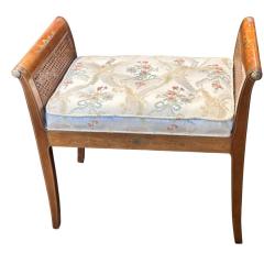 Antique Edwardian Inlaid Vanity Bench W Scalamandre Lampas Seat - 4271743