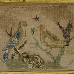 Antique Embroidered Picture of a Pair of Birds  - 3834342