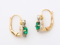 Antique Emerald and Diamond Gold Earrings - 767233