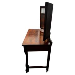 Antique Empire Revival Burl Walnut Tri fold Mirror Vanity and Chair - 4513103