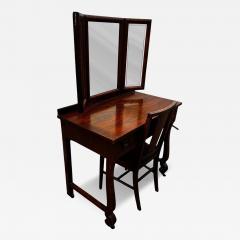 Antique Empire Revival Burl Walnut Tri fold Mirror Vanity and Chair - 4513870