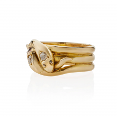 Antique English 18K Gold and Diamond Double Snake Ring - 3949806