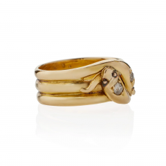 Antique English 18K Gold and Diamond Double Snake Ring - 3949808