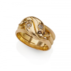 Antique English 18K Gold and Diamond Double Snake Ring - 3949809