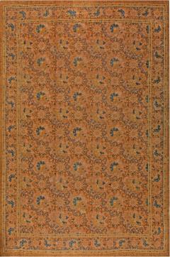 Antique English Axminster Botanic Earthy Brown Blue Wool Carpet - 2454969
