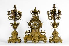 Antique English Bronze Three Piece Clock Garniture Set - 1037621