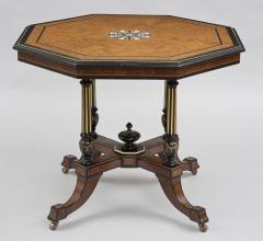 Antique English Burl Elm Ebonized Inlaid Center Table Circa 1860 - 114086