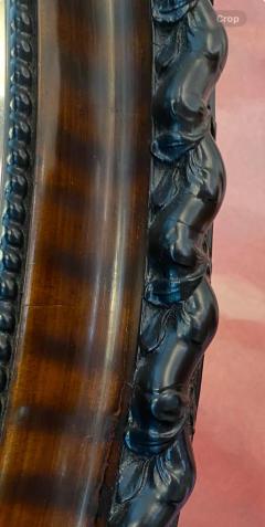 Antique English Edwardian Ebony Macassar Veneer Black Brown Oval Mirror - 4267909