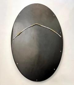 Antique English Edwardian Ebony Macassar Veneer Black Brown Oval Mirror - 4267910