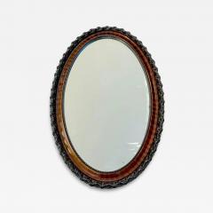 Antique English Edwardian Ebony Macassar Veneer Black Brown Oval Mirror - 4269397