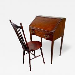 Antique English Edwardian Mahogany Inlaid Secretary Slant Front Desk Chair - 3444301