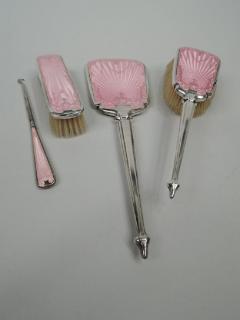 Antique English Edwardian Regency Sterling Silver Enamel Vanity Set - 3748223