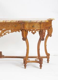 Antique English Hand Carved Oak Wood Marble Top Continental Console Table - 3886401