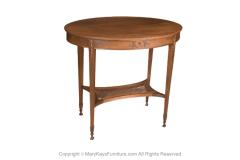Antique English Hepplewhite Carved Bellflower Mahogany Caned Oval Side Table - 3061245