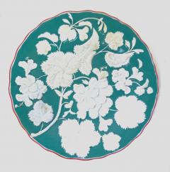 Antique English Majolica Plate With Embossed White Geraniums Over Turquoise - 2448704