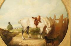Antique English Oil Painting of a Horse and Dogs - 3368100