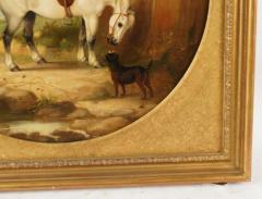 Antique English Oil Painting of a Horse and Dogs - 3368104