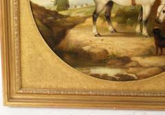 Antique English Oil Painting of a Horse and Dogs - 3368105