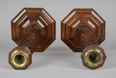 Antique English Pair Walnut Open Barley Twist Candlesticks - 3715373