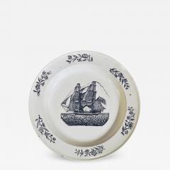 Antique English Pottery Creamware Plate of an American Ship - 1769993