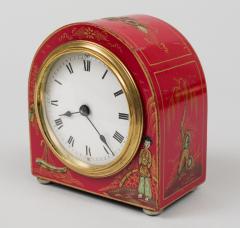 Antique English Red Chinoiserie Desk Clock - 125009
