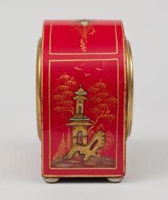 Antique English Red Chinoiserie Desk Clock - 125010