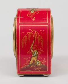 Antique English Red Chinoiserie Desk Clock - 125011