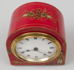 Antique English Red Chinoiserie Desk Clock - 125013