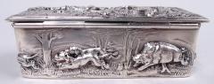 Antique English Victorian Sterling Silver Boar Hunt Snuffbox 1893 - 4117644