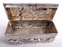 Antique English Victorian Sterling Silver Boar Hunt Snuffbox 1893 - 4117647