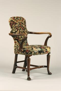 Antique English Walnut Shepherds Crook Armchair with Contemporary Needlework - 1247736