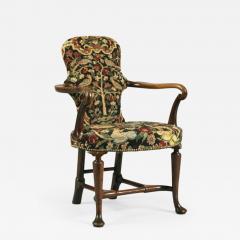 Antique English Walnut Shepherds Crook Armchair with Contemporary Needlework - 1248434