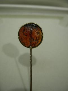 Antique European Carved Intaglio Cameo 15k Gold Stickpin C 1880 - 3748228