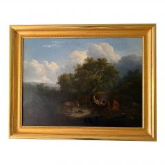 Antique European Landscape Oil Painting of Peasants in a Landscape - 4743991