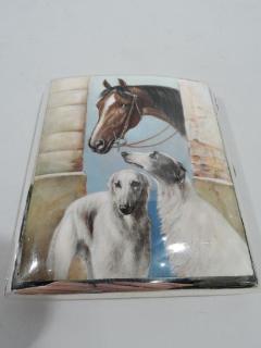 Antique European Silver Enamel Horse Case with Borzoi Dogs - 3750408