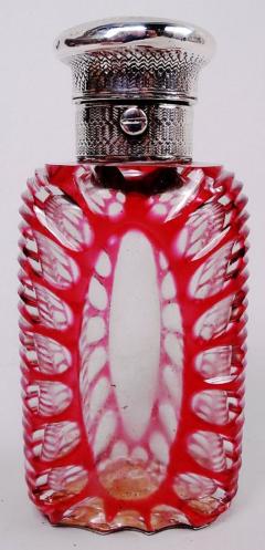 Antique European Silver and Ruby Cut to Clear Glass Perfume - 3989421