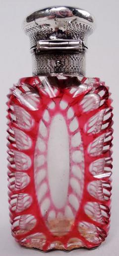 Antique European Silver and Ruby Cut to Clear Glass Perfume - 3989424