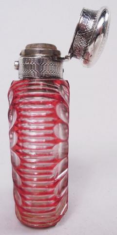 Antique European Silver and Ruby Cut to Clear Glass Perfume - 3989428