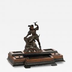 Antique Flemish Bronze Ebony Sculpture Ink Stand - 3959289