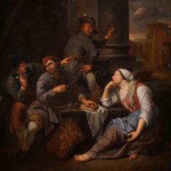 Antique Flemish painting from the 18th century popular genre scene - 4240037